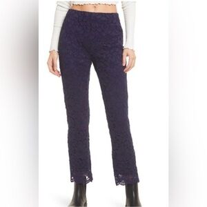 Free People "Wild Laces" Pull-On Crop Flare Pants in navy blue. M